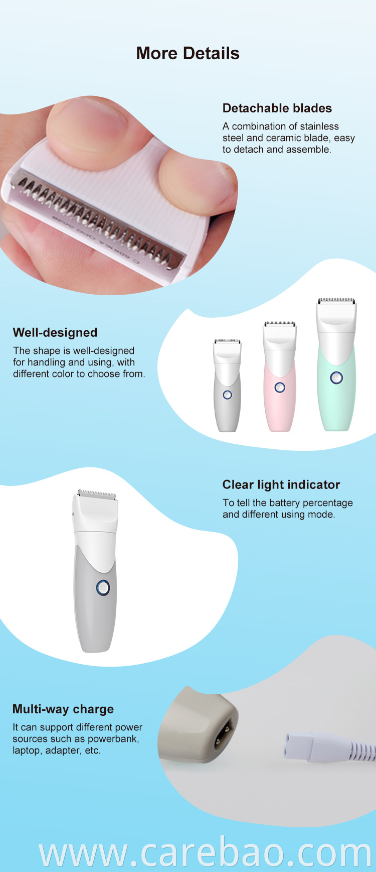 Modern Design Waterproof Carebao Electric Body Clipper Trimmer For Baby With Ceramic Stainless Steel Blade In China Cheap Price